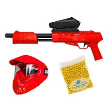 Kids paintball set: rode kids gun, rood masker en zakje paintballs